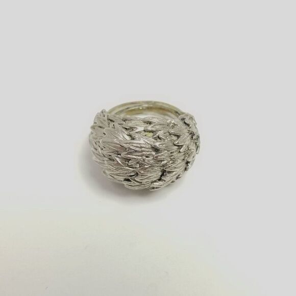 Vintage Textured Dome Ring, Silver Tone, Size 6, Fun Retro Design, Estate - Picture 2 of 6